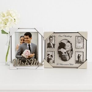 Malden Mr & Mrs & Our Wedding Photo Frames Lot of 2 Silver White Bridal Gift Set